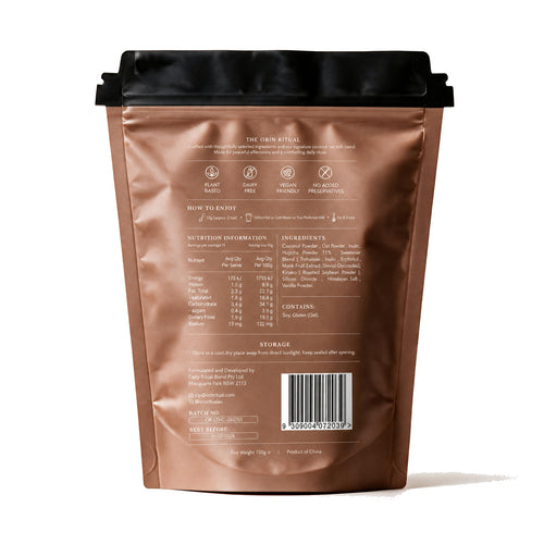 ORIN Afternoon Hojicha 150g pouch back showing nutrition facts, ingredients and barcode