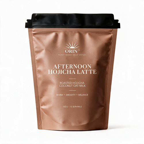 ORIN Afternoon Hojicha vegan-friendly dairy-free hojicha latte powder 150g pouch on white background